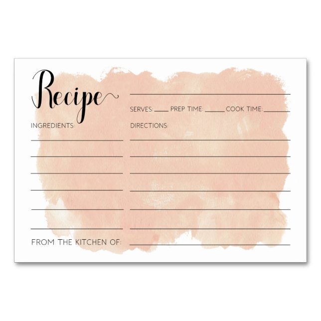 Blush Pink Watercolor Recipe Cards Bridal Shower (Front)