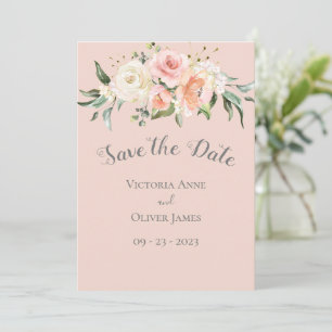 Blush Pink Watercolor Romantic Floral Wedding Sav Save The Date