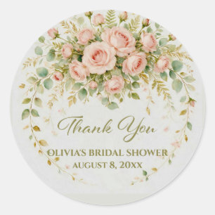 Blush Pink Watercolor Rose Bridal Shower Thank You Classic Round Sticker