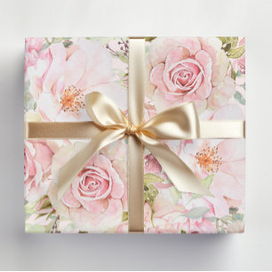 Blush Pink Watercolor Rose Flower Floral Wrapping Paper
