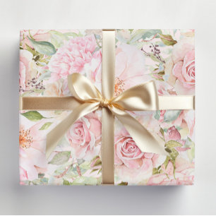Blush Pink Watercolor Rose Flower Floral  Wrapping Paper Sheet