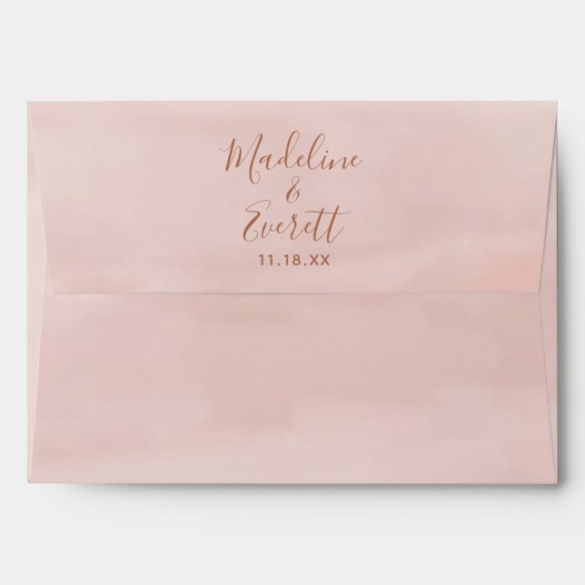 Blush Pink Watercolor & Rose Gold Wedding Monogram Envelope (Back (Top Flap))