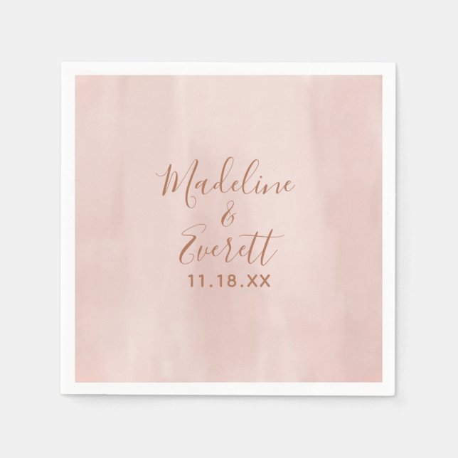 Blush Pink Watercolor & Rose Gold Wedding Monogram Napkin (Front)