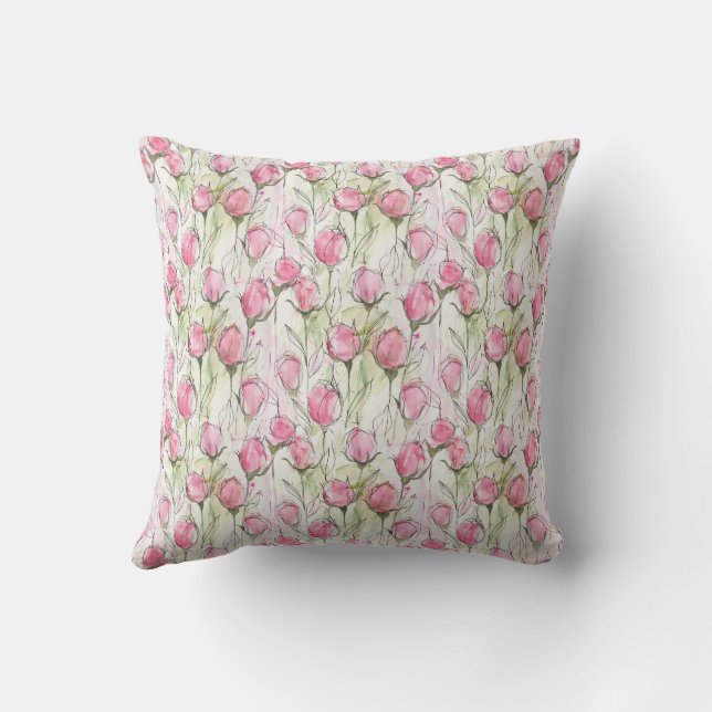 Blush Pink Watercolor Rosebuds Cushion (Back)