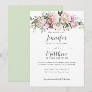 Blush Pink Watercolor Roses Bouquet Wedding Invitation