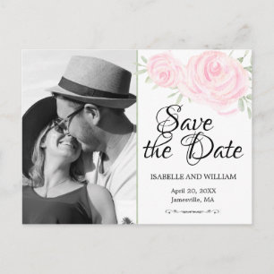 Blush Pink Watercolor Roses Photo Save the Date Announcement Postcard