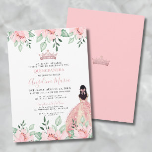 Blush Pink Watercolor Roses Quinceañera Invitation