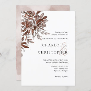 Blush pink watercolor roses wedding invitation