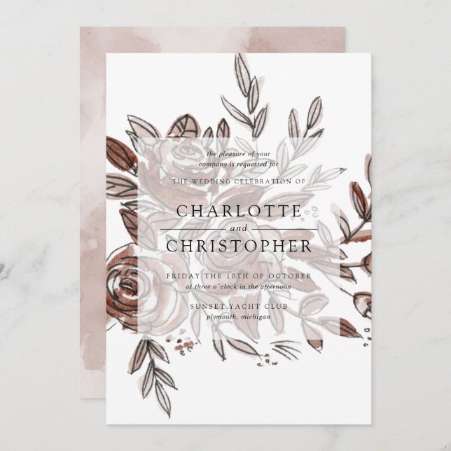 blush pink watercolor roses wedding invitation (Front/Back)