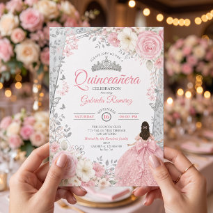 Blush Pink Watercolor Silver Quinceañera Invitation