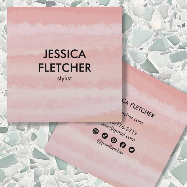 Blush Pink Watercolor Social Media Minimalist Square Business Card (Creator Uploaded)