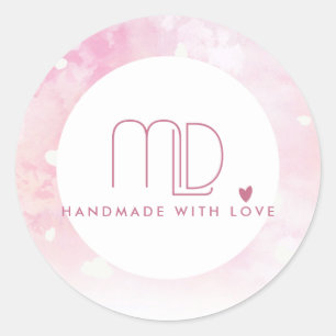 BLUSH PINK WATERCOLOR STAR CIRCLE HOLLOW LOGO CLASSIC ROUND STICKER