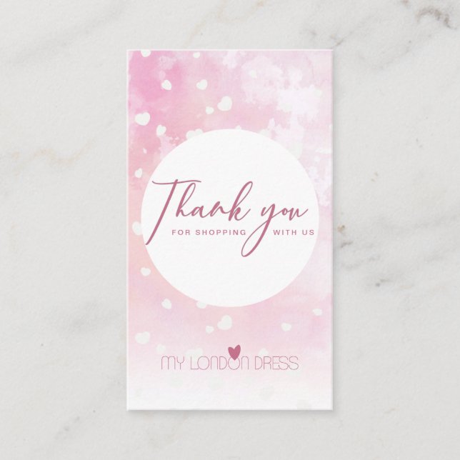 BLUSH PINK WATERCOLOR STAR CIRCLE THANK YOU BUSINESS CARD (Front)