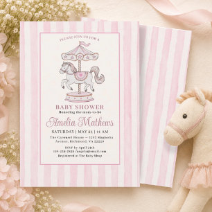 Blush Pink Watercolor Stripes Girl Baby Shower Invitation