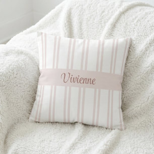 Blush Pink Watercolor Stripes Monogram Name Cushion