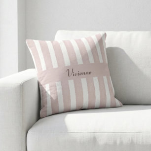 Blush Pink Watercolor Stripes Monogram Name Cushion
