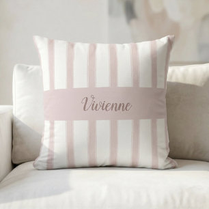Blush Pink Watercolor Stripes Monogram Name Cushion