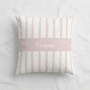 Blush Pink Watercolor Stripes Monogram Name Cushion