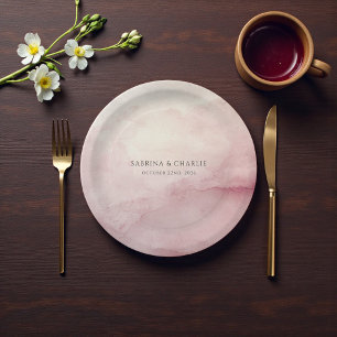 Blush Pink Watercolor Wash Elegant Wedding  Paper Plate