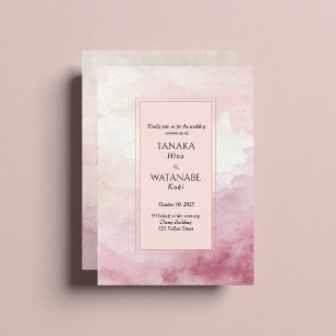 Blush Pink Watercolor Wash Japanese Wedding Invitation