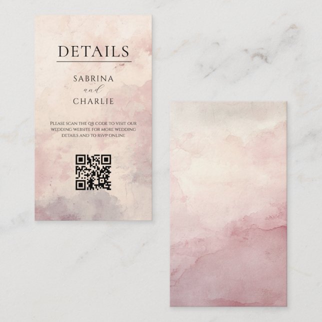 Blush Pink Watercolor Wash QR Code Wedding  Enclosure Card (Front/Back)