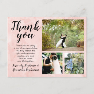 Blush Pink Watercolor Wedding Thank You 3 Photo Postcard