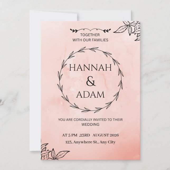 Blush Pink Watercolor Wreath Wedding Invitation (Front)
