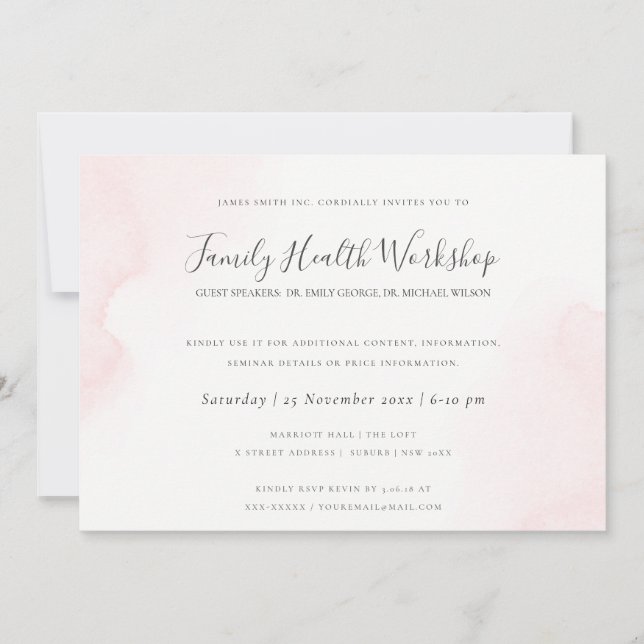 BLUSH PINK WATERCOLOUR BRUSH STROKE WORKSHOP EVENT INVITATION (Front)