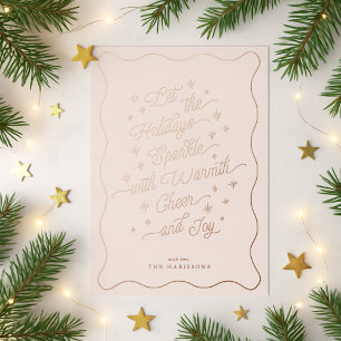 Blush Pink Wavy Border Sparkle Modern Holiday card