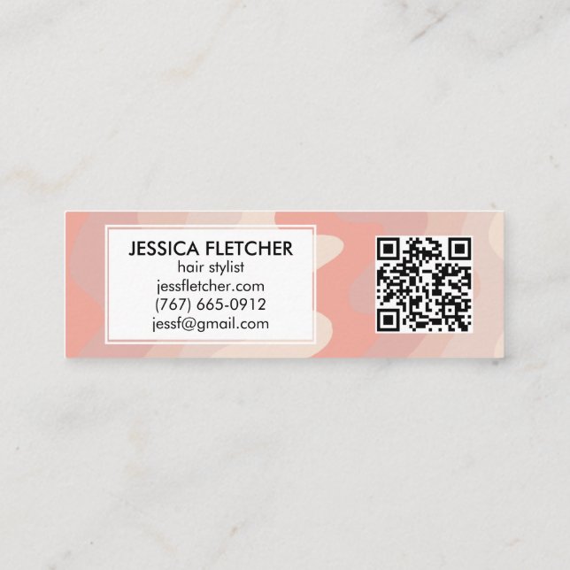Blush Pink Wavy Stripes Minimalist QR Code Bold Mini Business Card (Back)