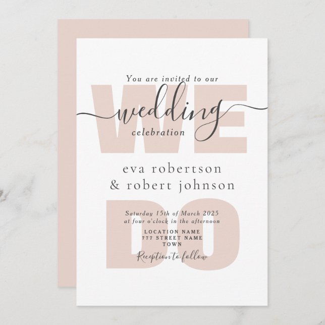 Blush Pink WE DO Wedding Invitation (Front/Back)
