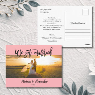 Blush Pink We eloped Wedding announcement Postcard