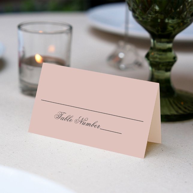 Blush Pink Wedding Guest Table Number  Place Card (Wedding place card with solid colored blush pink and script.)