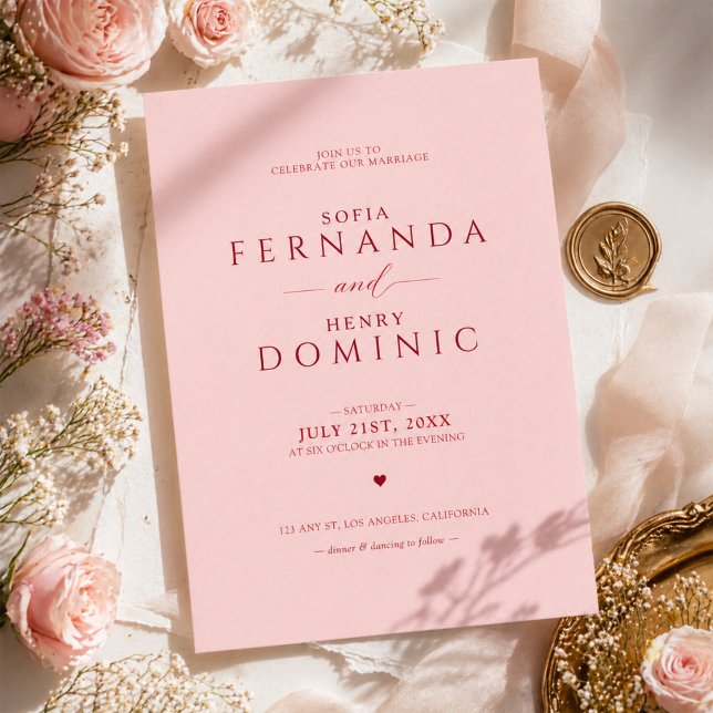 Blush Pink Wedding Invitation with Red Typography (Creator Uploaded)