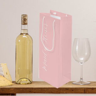 Blush Pink Wedding Maid of Honour Stylised Script Wine Gift Bag