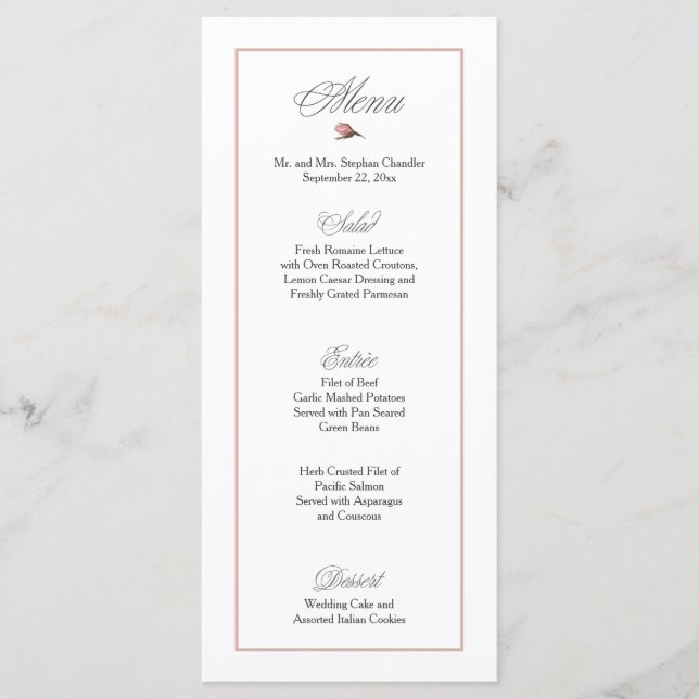 Blush Pink Wedding Menu (Front)