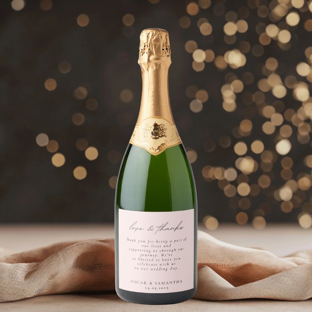 Blush Pink Wedding | Minimal Love & Thanks Wine Label (Creator Uploaded)