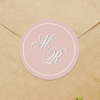 Blush Pink Wedding Monogram Custom Classic Round Sticker