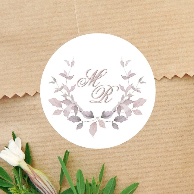 Blush Pink Wedding Monogram Custom Classic Round Sticker (Blush pink monogram motif wedding stickers. )