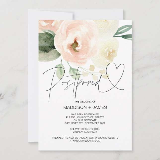Blush Pink Wedding Postponed Change the Date Invitation (Front)