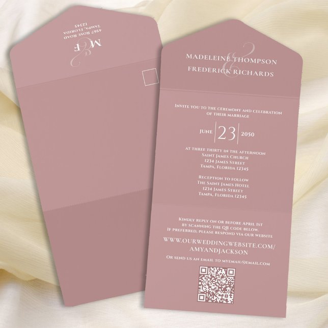 Blush Pink Wedding QR Code RSVP Custom All In One Invitation (Creator Uploaded)