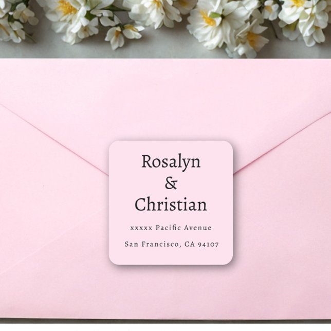 Blush Pink Wedding Return Address Square Sticker (Creator Uploaded)