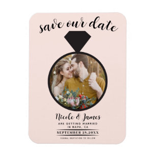 Blush Pink Wedding Ring Photo Save the Date Magnet