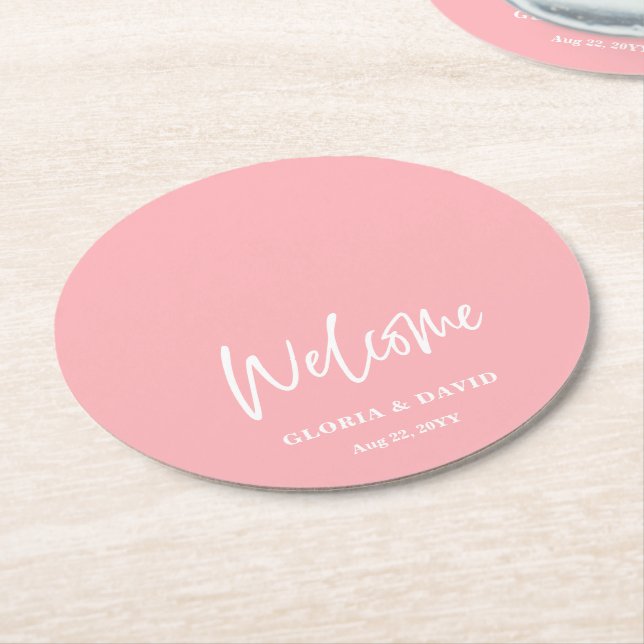Blush Pink Wedding  Round Paper Coaster (Angled)