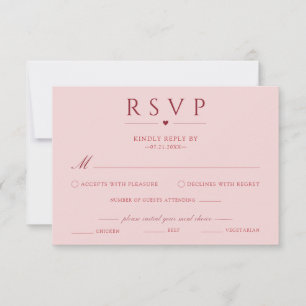 Blush Pink Wedding RSVP Card With Meal Choice