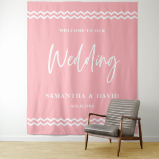 Blush Pink Wedding Welcome Sign Backdrop Tapestry