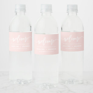 Blush Pink Welcome Lettering Custom Wedding Water Bottle Label