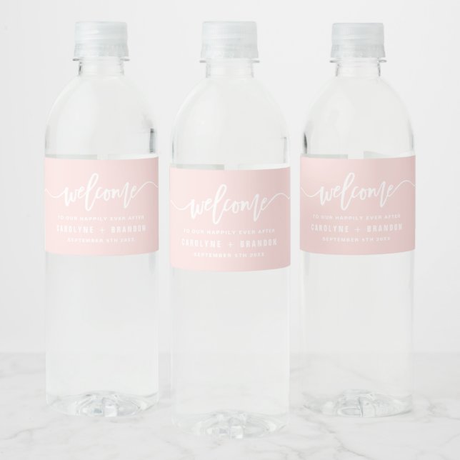 Blush Pink Welcome Lettering Custom Wedding Water Bottle Label (Bottles)