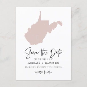 Blush Pink West Virginia Map Script Save the Date Announcement Postcard