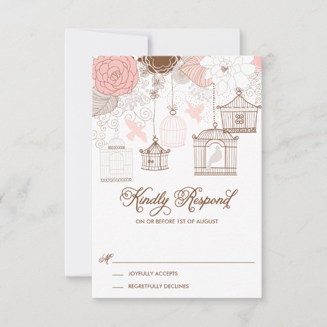 Blush Pink Whimsical Birdcages RSVP Card (Front)